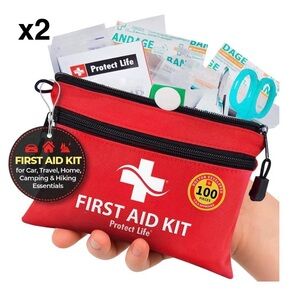 x2 Protect Life First Aid Kit 100 ct each - travel, camping, hiking, car, home